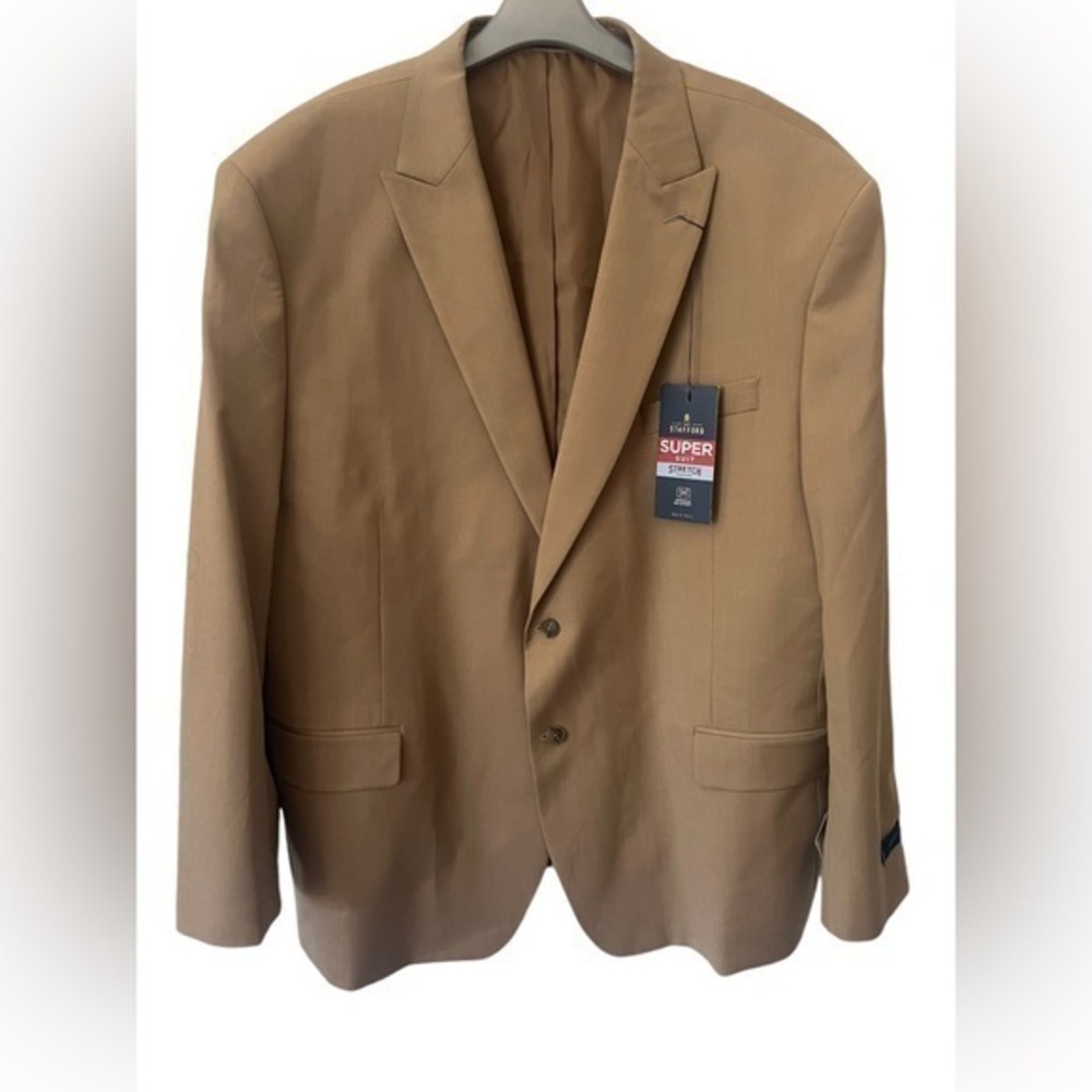 Men's Stafford Big & Tall Wool  blend Suit Jacket - Dark Tan size 52BGRG